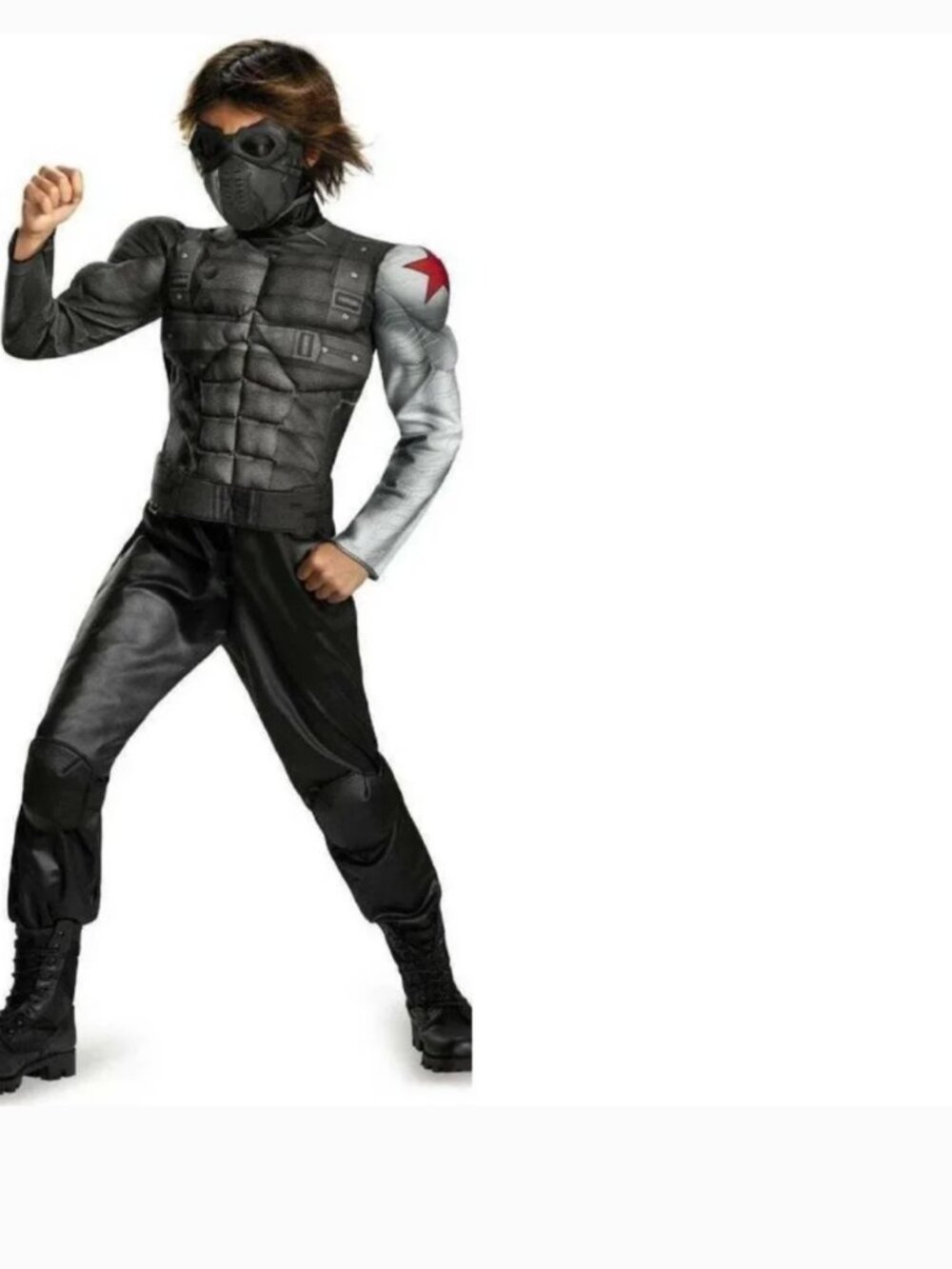 Captain America Winter Soldier Muscle Halloween Costume 4/6 Jumpsuit Mask Boys